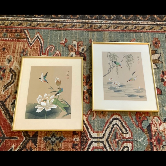 SOLD Stunning Original Silk Paintings Framed and Signed - Picture 1 of 8